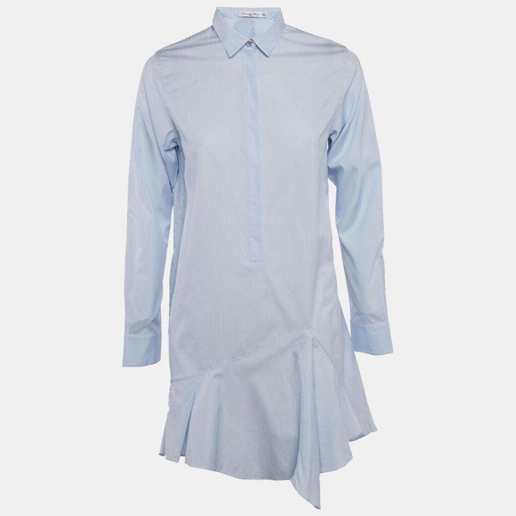 luxury-women-dior-used-clothes-p1133562-006.jpg Dior Blue Stripe Cotton Asymmetric Mini Dress S