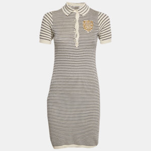 christian dior white/black striped rib knit t-shirt dress s