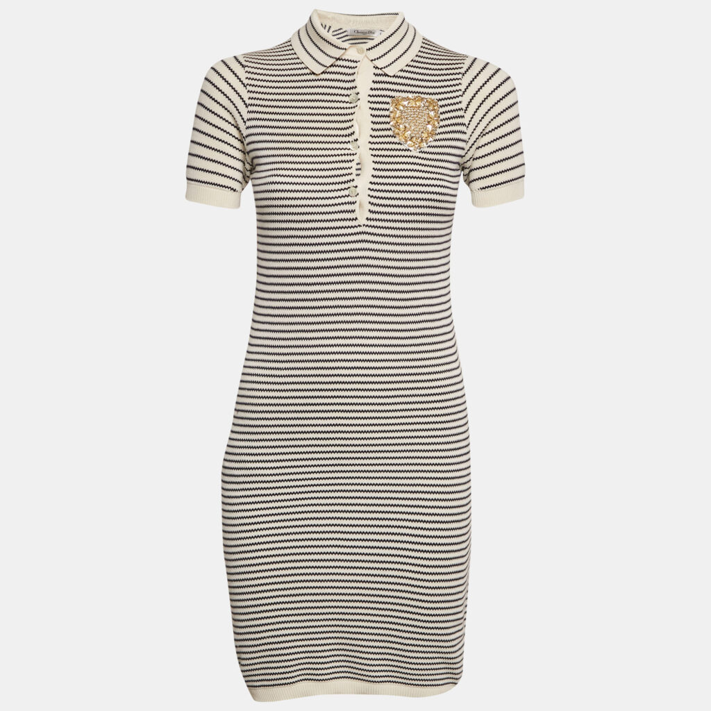 luxury-women-dior-used-clothes-p1161714-005.jpg Christian Dior White/Black Striped Rib Knit T-Shirt Dress S
