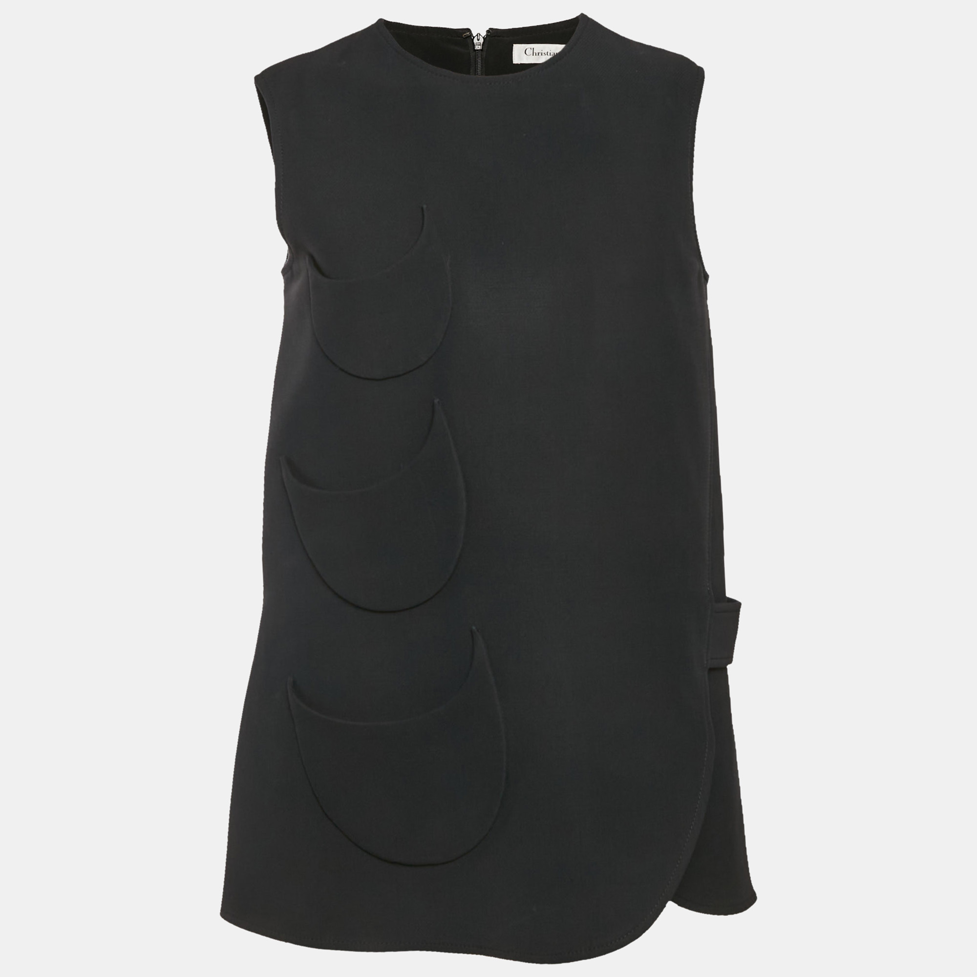 christian dior black wool & silk crepe patch detail top m