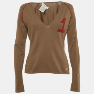 dior caramel brown long sleeve v-neck john galliano sweater l
