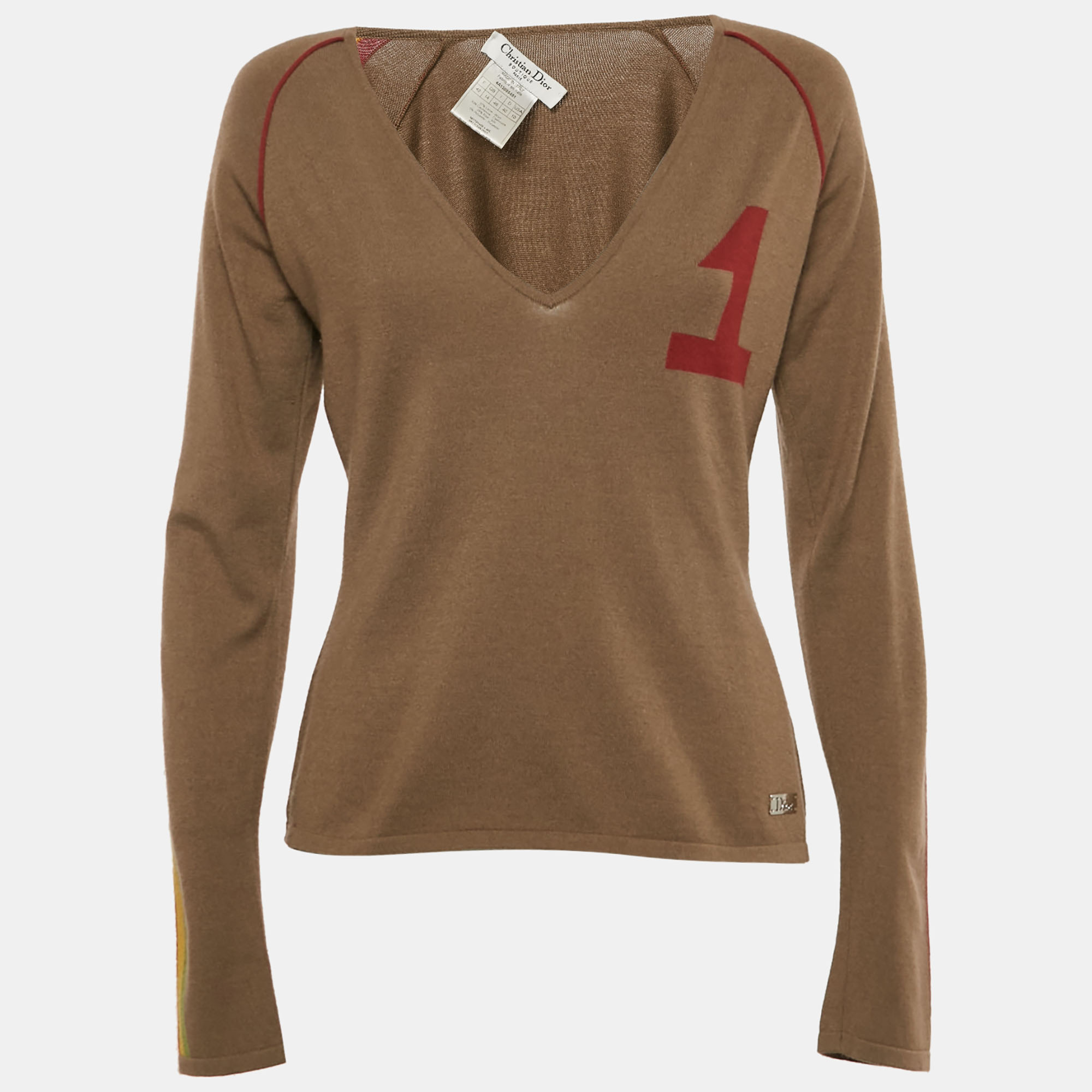 dior caramel brown long sleeve v-neck john galliano sweater l