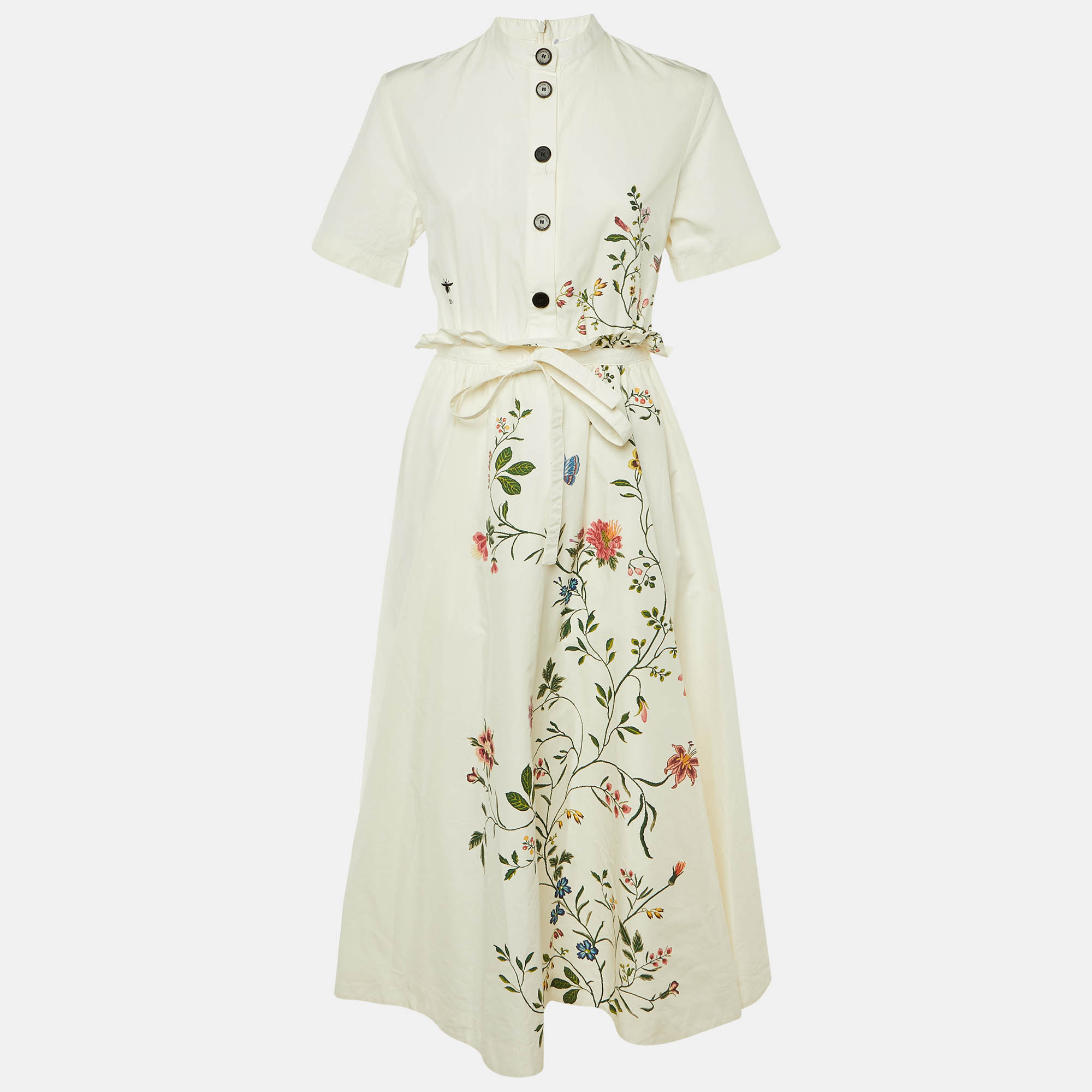 dior ivory floral print cotton & silk midi dress m