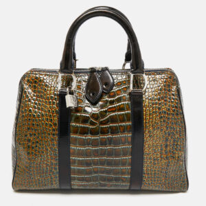 dior green/black crocodile saddle boston bag