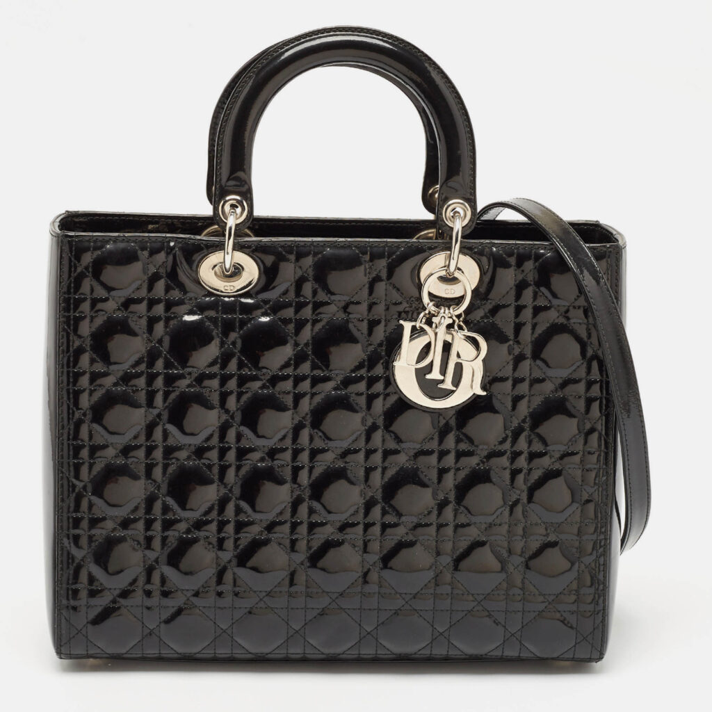 luxury-women-dior-used-handbags-p1115301-014.jpg Dior Black Cannage Patent Leather Large Lady Dior Tote