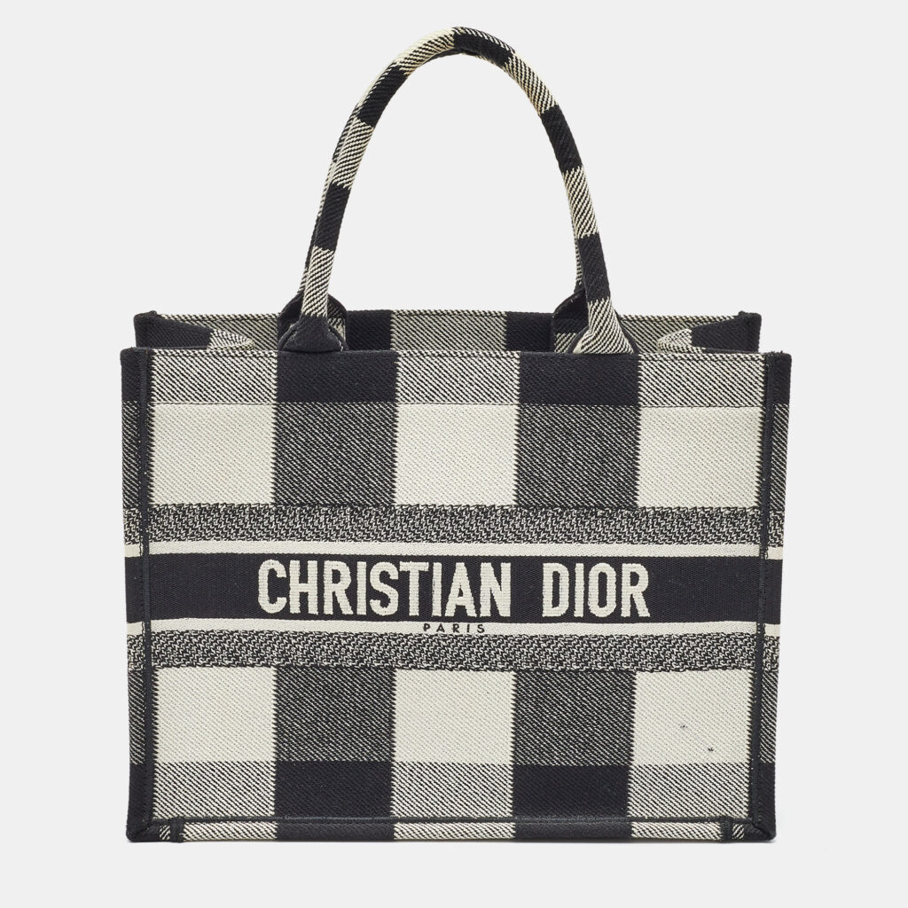luxury-women-dior-used-handbags-p1143722-007.jpg Dior Black/White Check'N'Dior Canvas Medium Book Tote