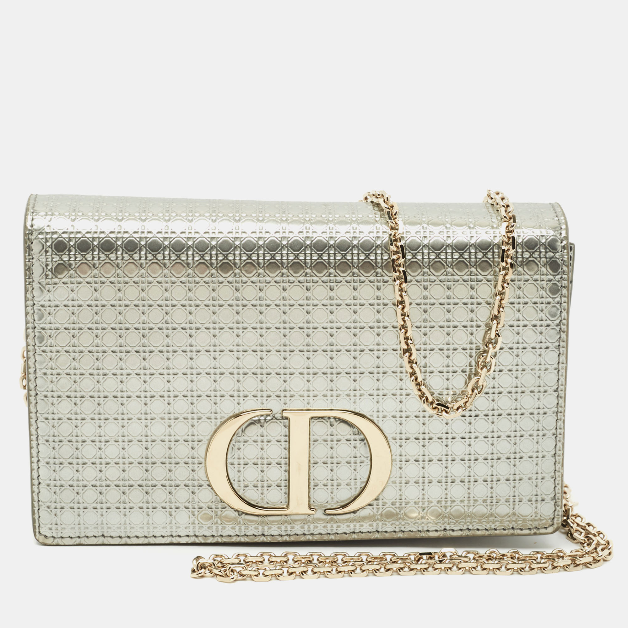 dior silver microcannage patent leather 2 in 1 30 montaigne pouch