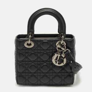 dior black cannage leather small lady dior tote