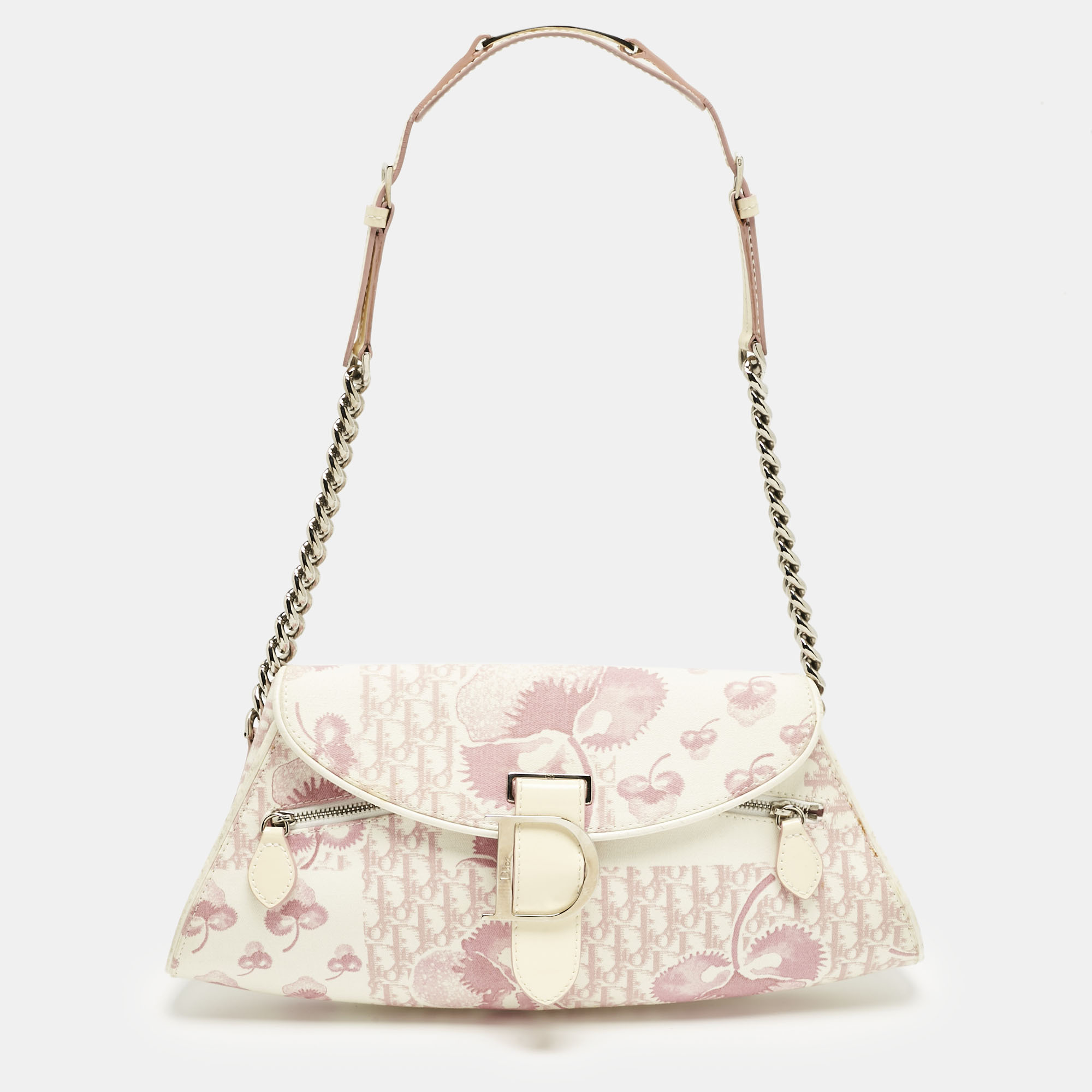 dior pink/white cherry blossom print fabric shoulder bag