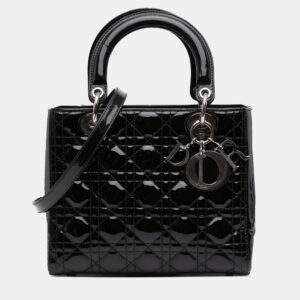 dior black medium patent cannage lady dior