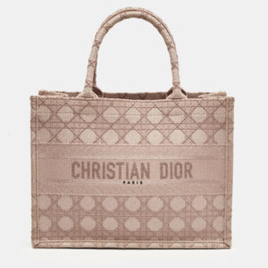 dior metallic pink cannage embroidered canvas medium book tote