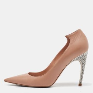 dior beige leather crystal embellished flash pointed toe pumps size 38.5