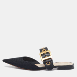 dior black technical fabric and leather d-dior flat mules size 37.5