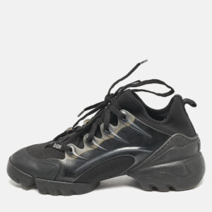 dior black neoprene and pvc d-connect lace up sneakers size 38.5