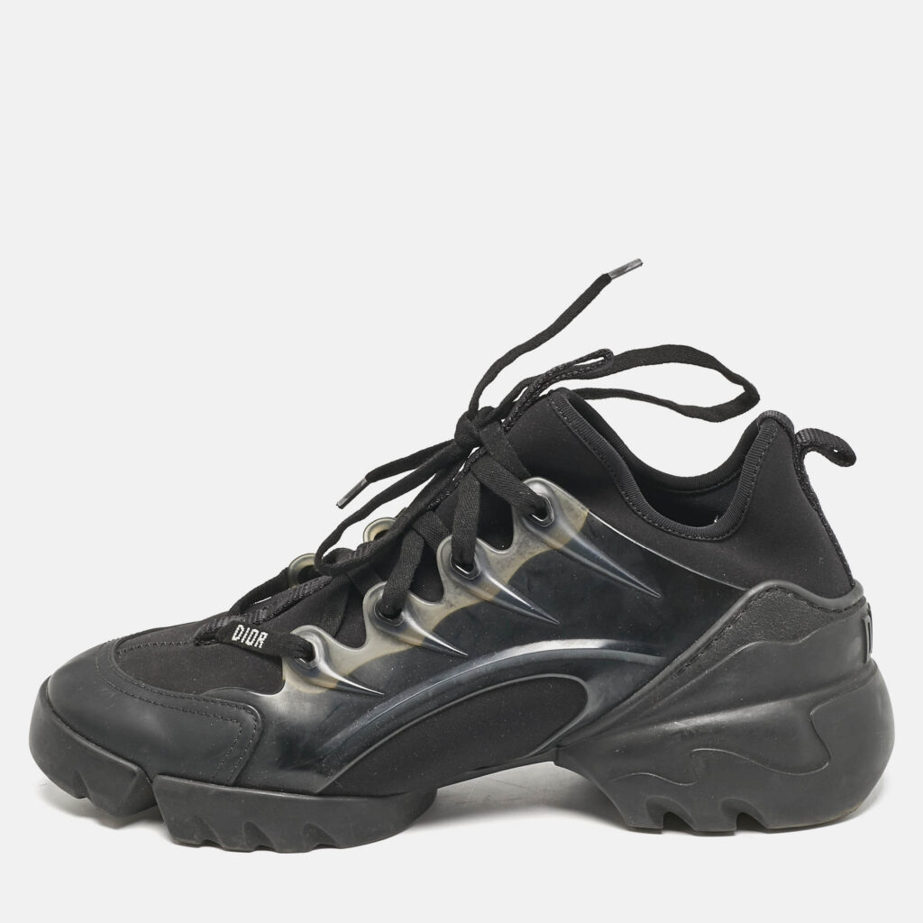 luxury-women-dior-used-shoes-p1144848-010-2.jpg Dior Black Neoprene and PVC D-Connect Lace Up Sneakers Size 38.5