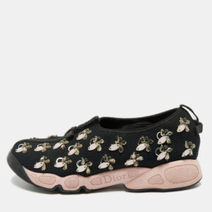 dior black mesh crystal embellished fusion slip on sneakers size 38.5