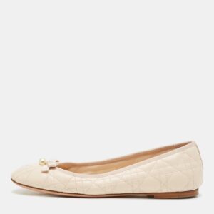 luxury-women-dior-used-shoes-p1181728-003.jpg dior light peach cannage leather pearl bow ballet flats size 40