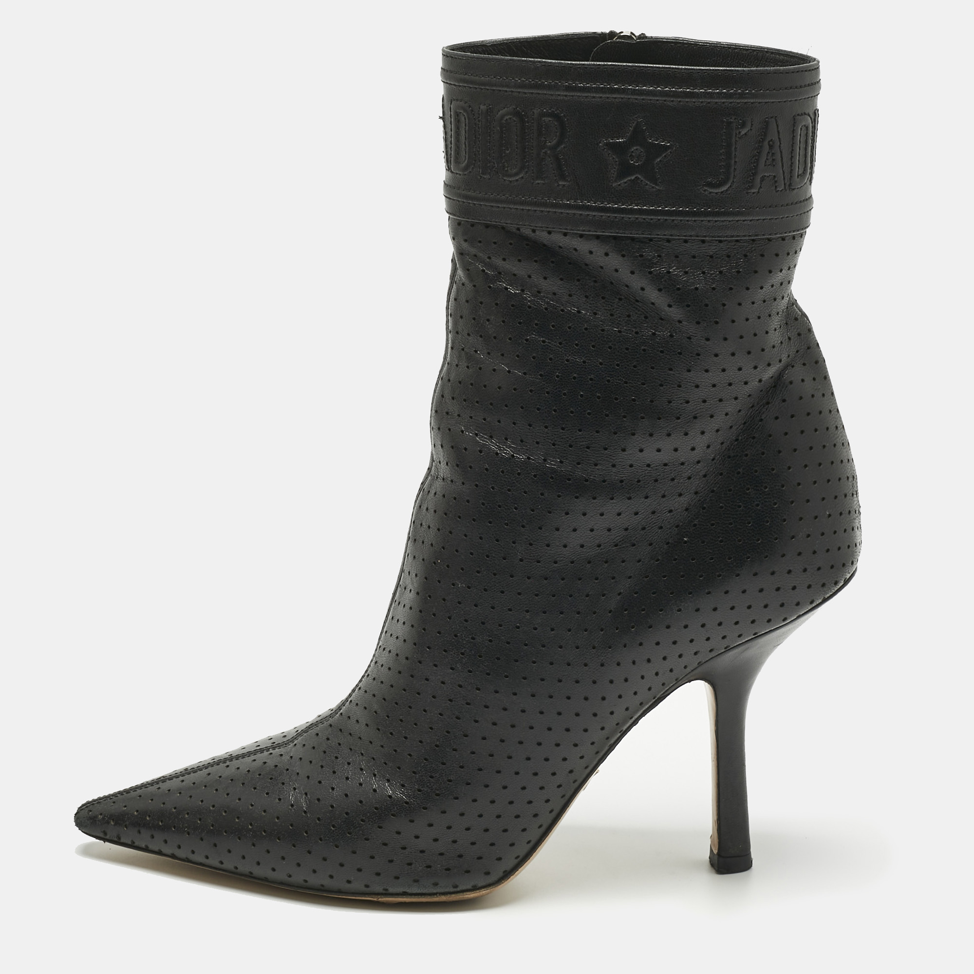 dior black leather j'adior ankle length boots size 38