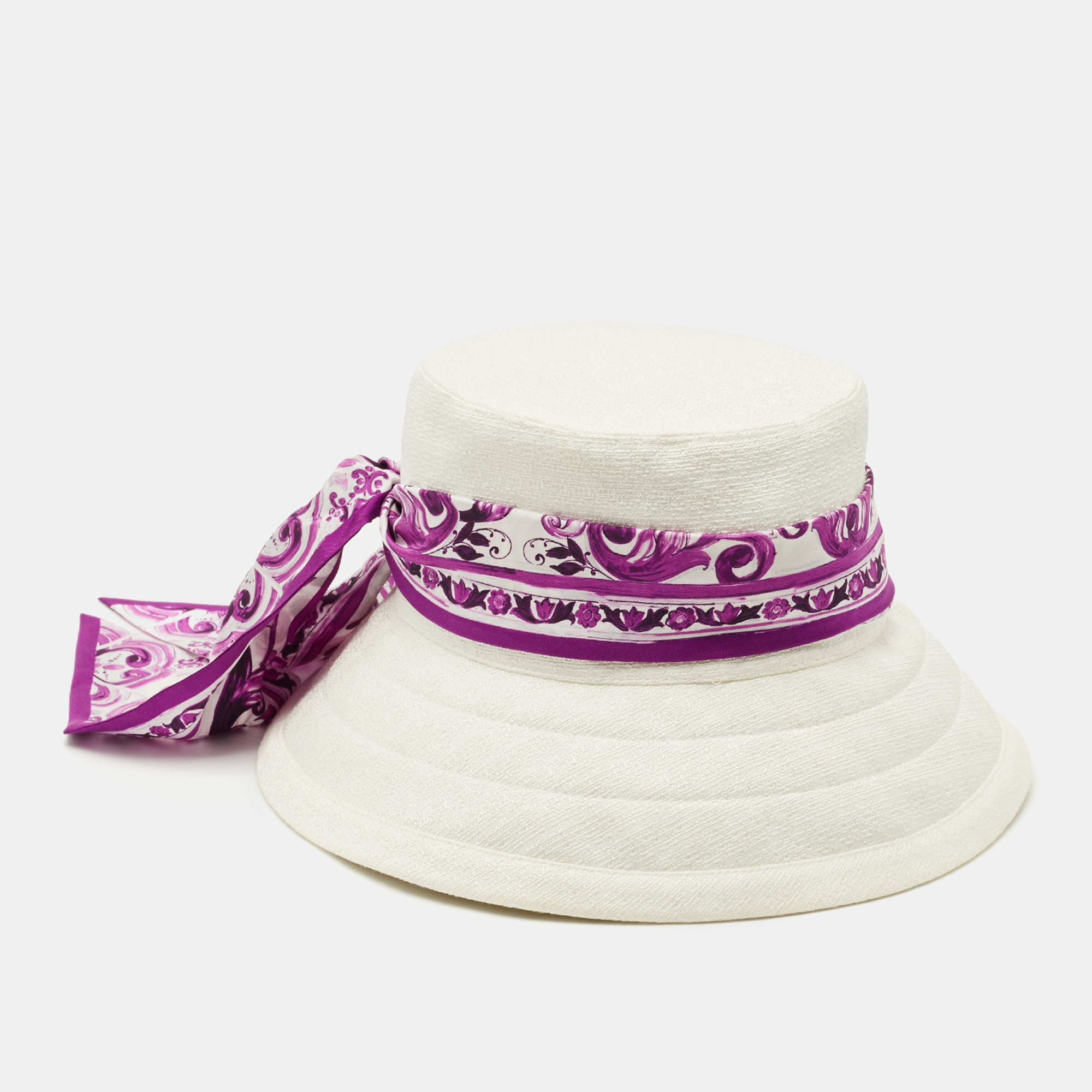 dolce & gabbana white/purple majolica print mat sun hat size 56