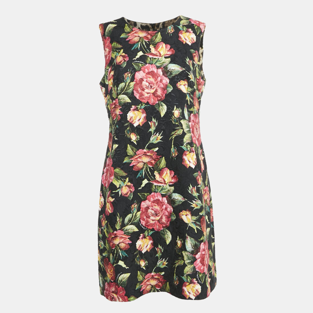luxury-women-dolcegabbana-new-clothes-p1128358-001.jpg Dolce & Gabbana Black Floral Print Jacquard Cotton Blend Sleeveless Mini Dress L