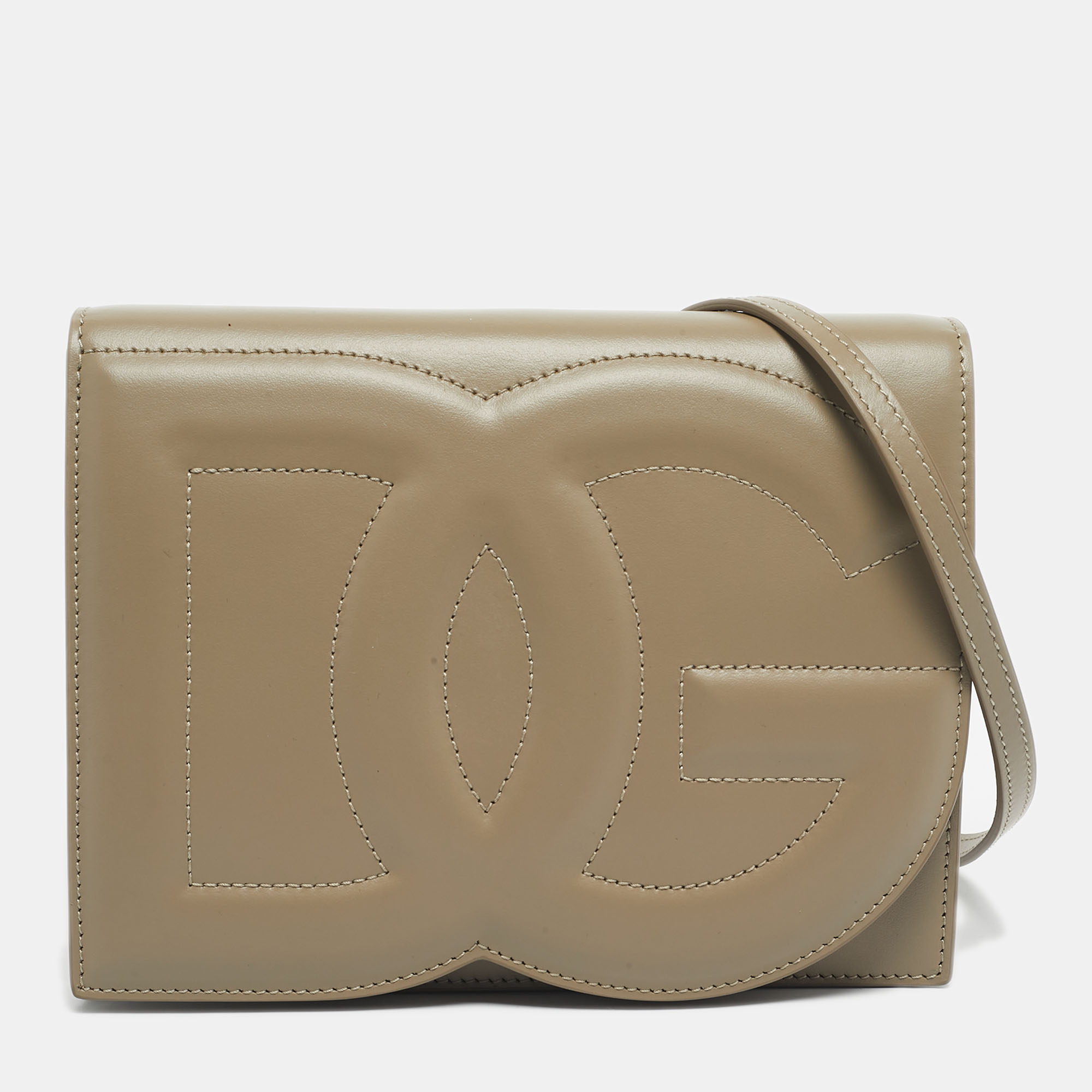dolce & gabbana beige leather dg logo flap bag