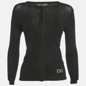 dolce & gabbana black jersey logo stud detail cardigan s