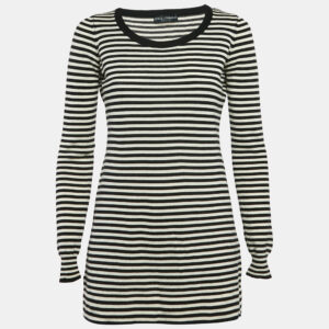 dolce & gabbana black/white stripe long sleeve wool sweater top s