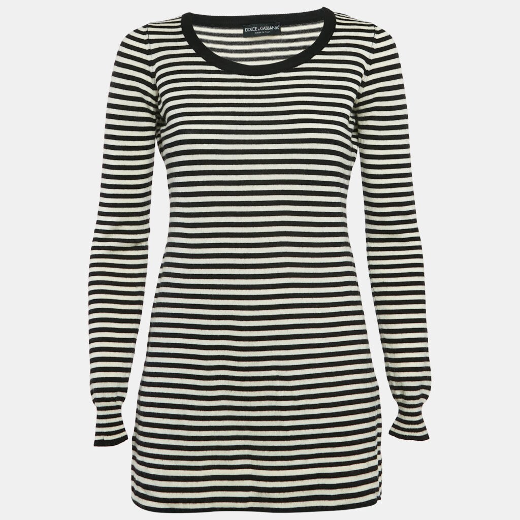 luxury-women-dolcegabbana-used-clothes-p1107826-003.jpg Dolce & Gabbana Black/White Stripe Long Sleeve Wool Sweater Top S