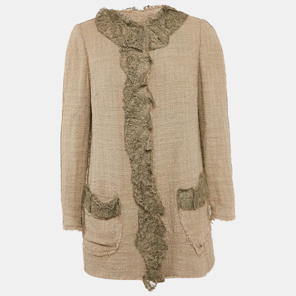 luxury-women-dolcegabbana-used-clothes-p1120859-003.jpg Dolce & Gabbana Taupe Lace Tweed Button Front Jacket M