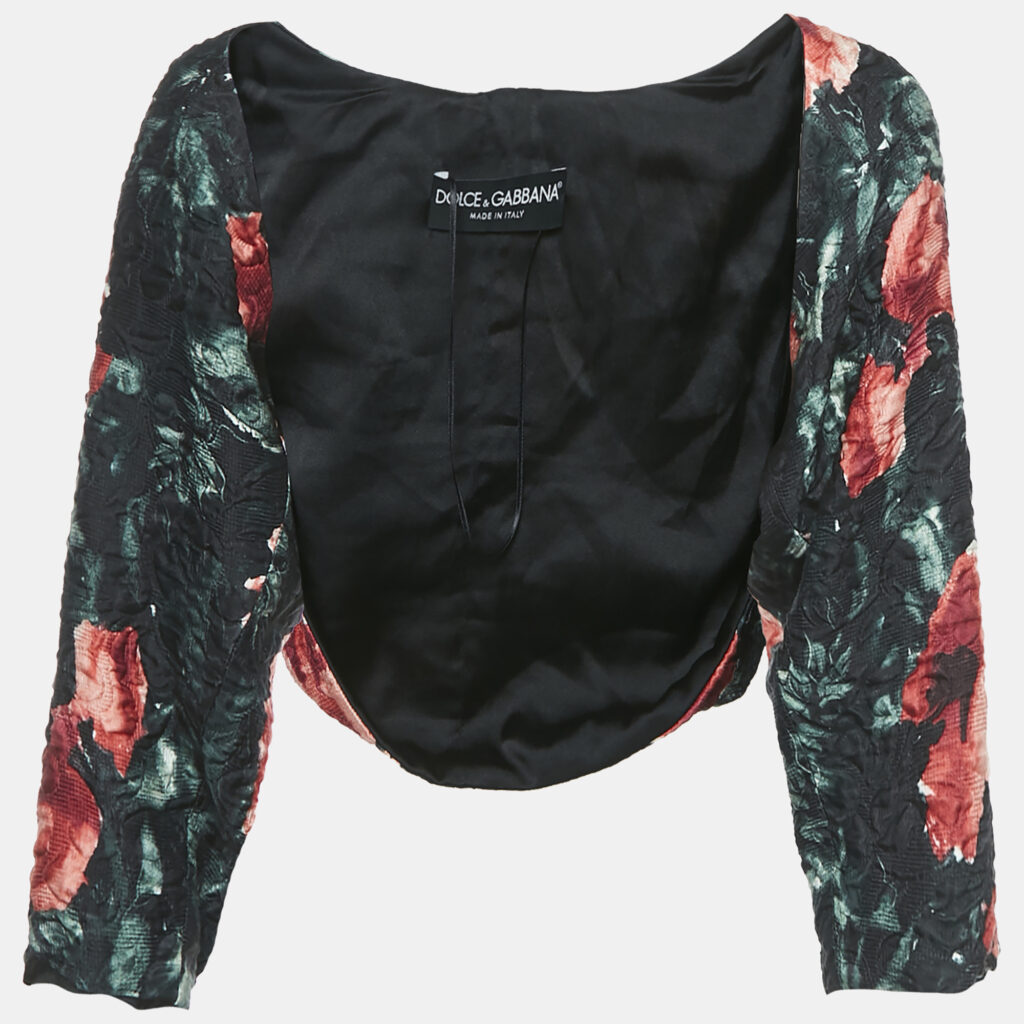 luxury-women-dolcegabbana-used-clothes-p1136329-003.jpg Dolce & Gabbana Black Floral Print Jacquard Bolero Jacket S