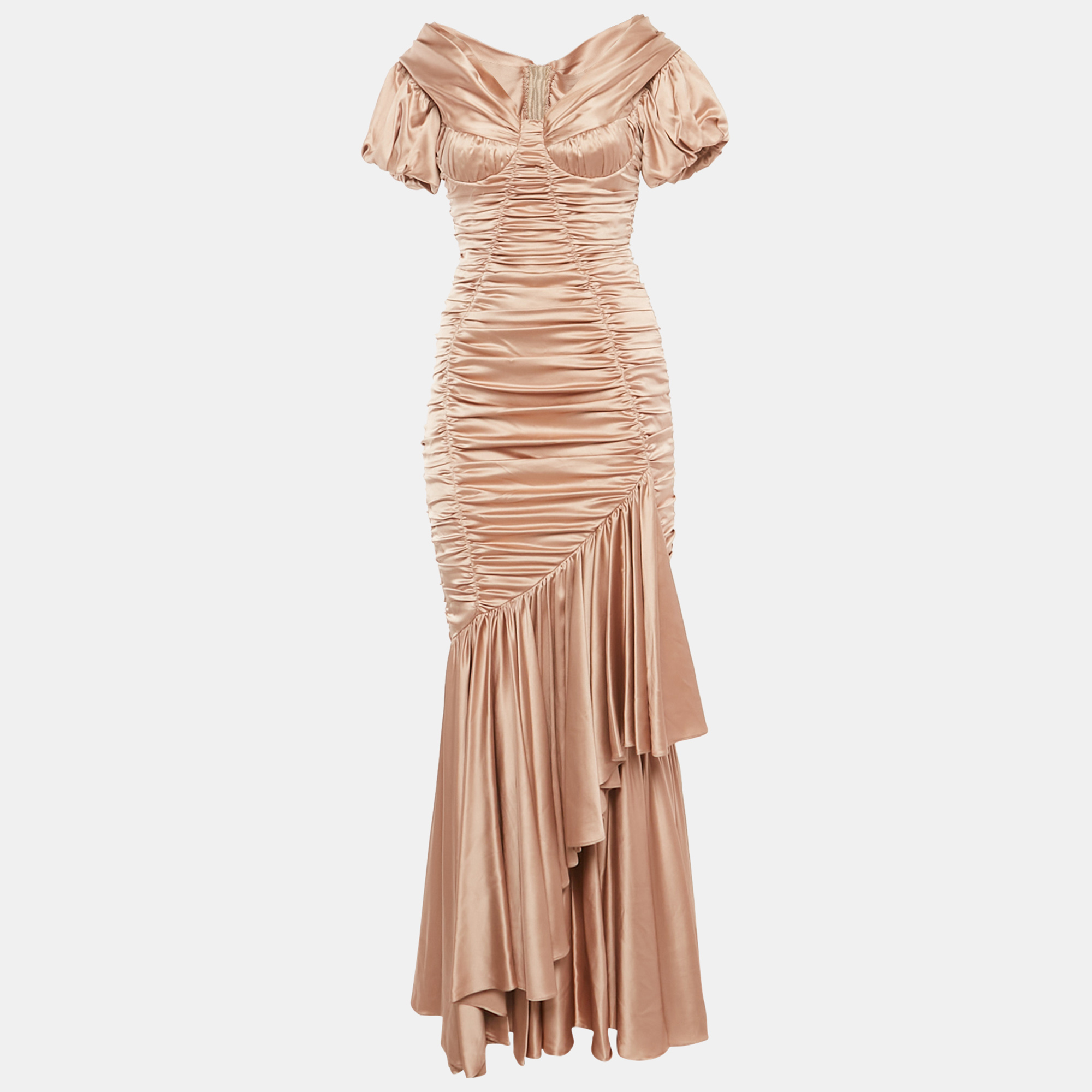 dolce & gabbana pink silk off shoulder ruched mermaid gown m