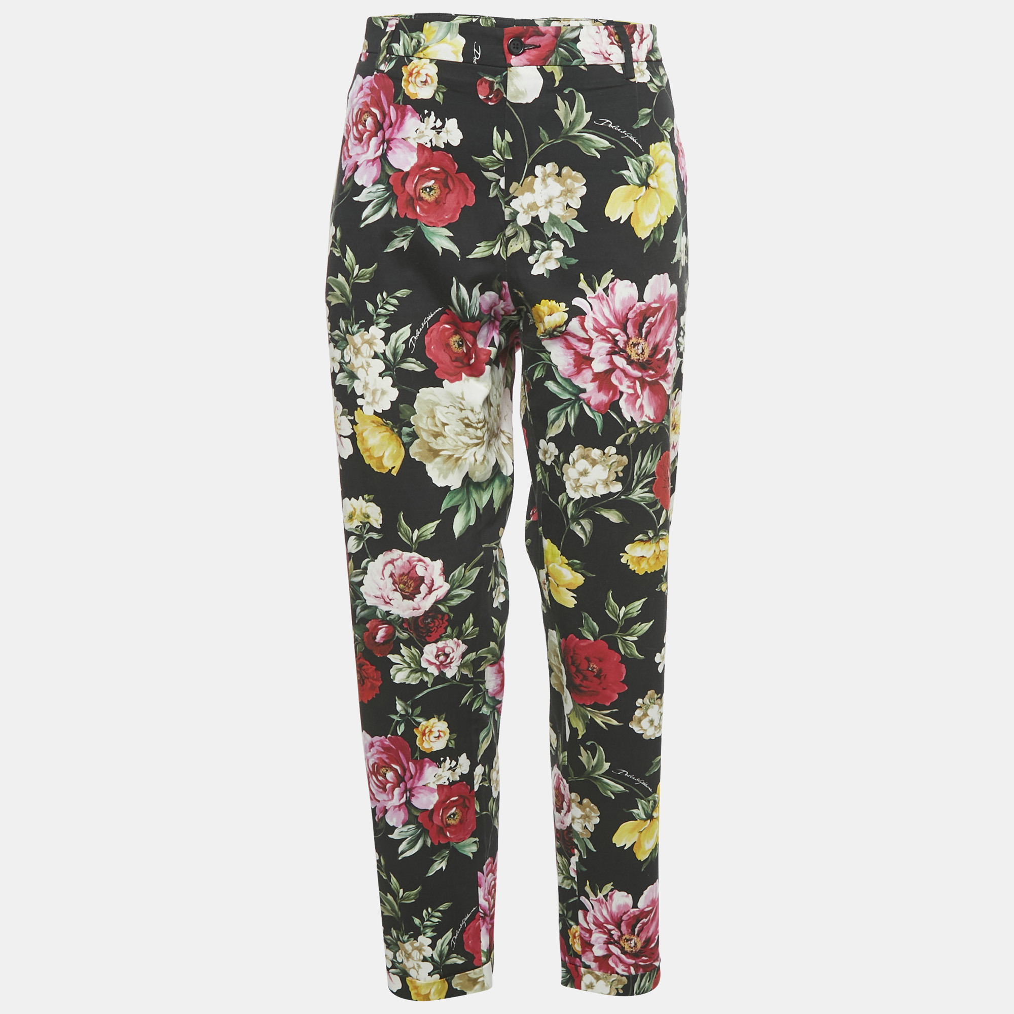 dolce & gabbana black camellia print cotton trouser xxl