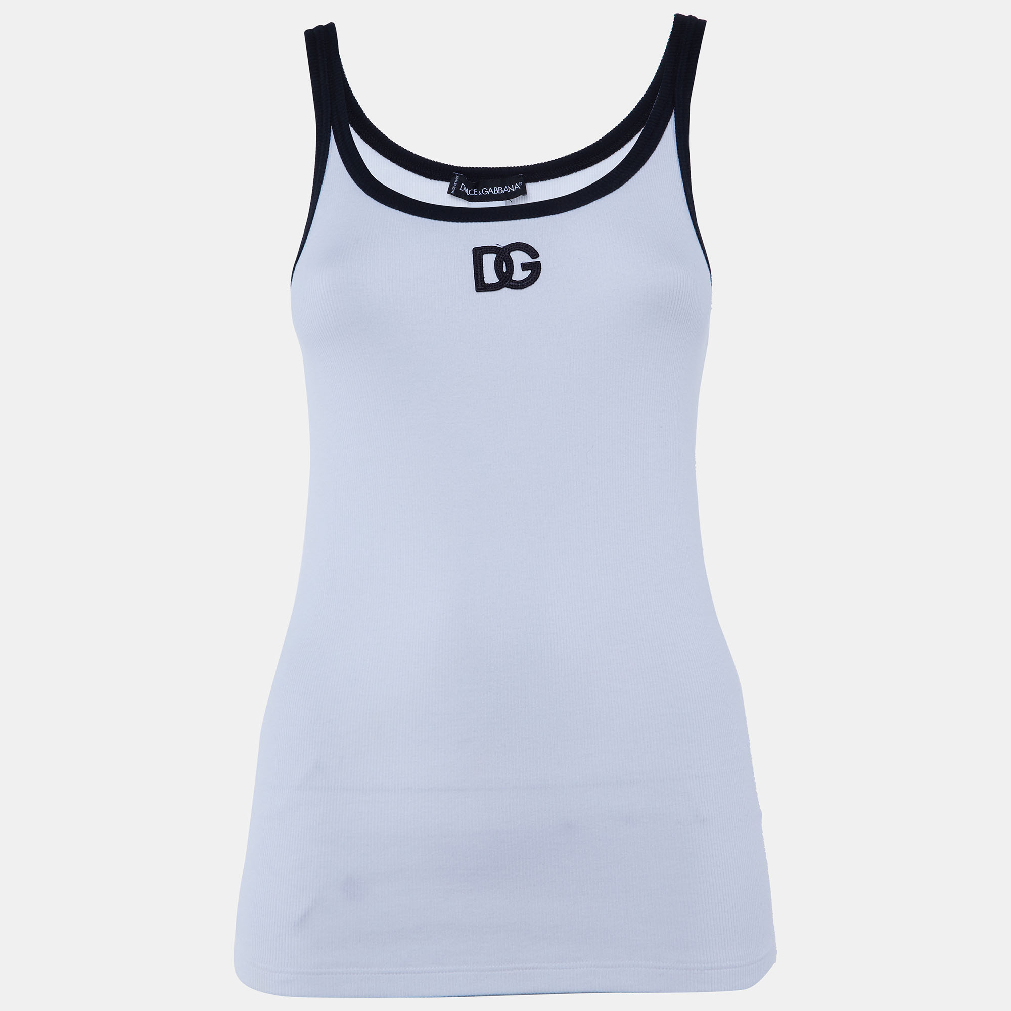 dolce & gabbana white cotton knit contrast detail tank top m