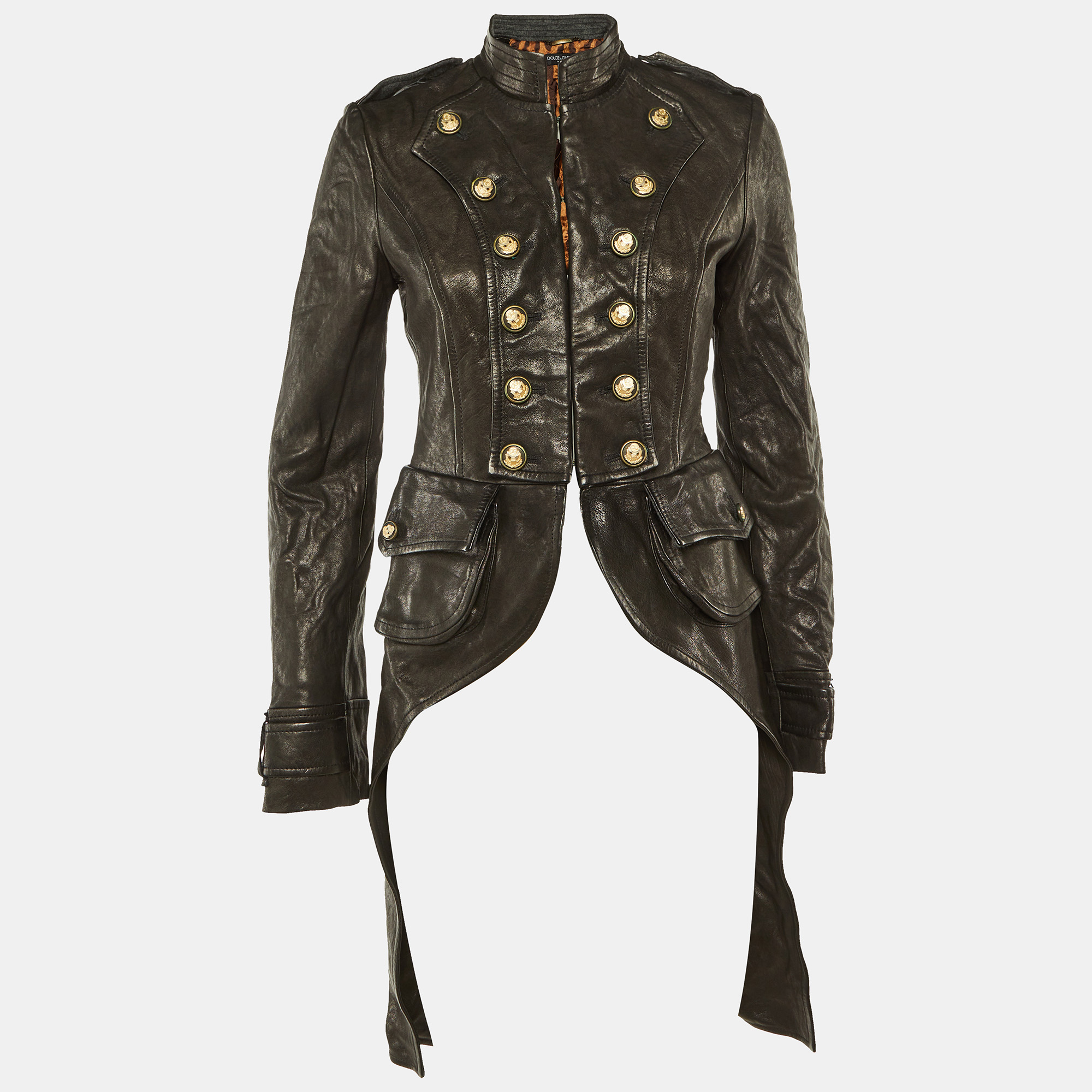 dolce & gabbana black leather button detail tail coat s