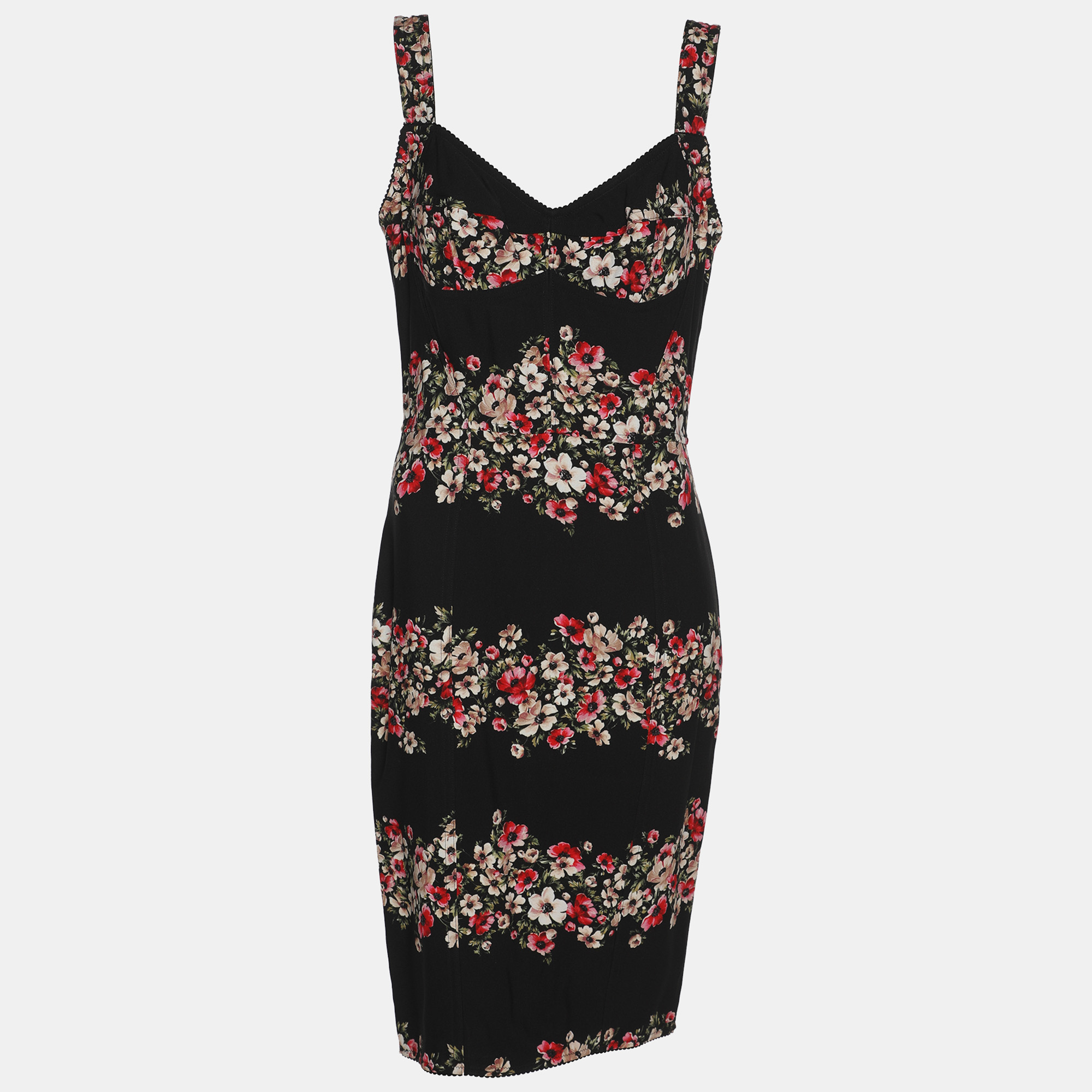 dolce & gabbana black floral print sleeveless bodycon dress m