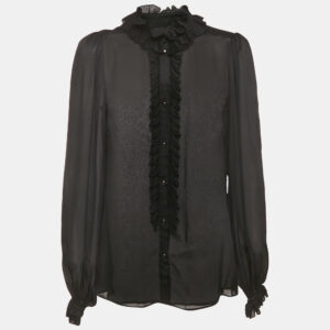 dolce & gabbana black silk frill detail sheer blouse m