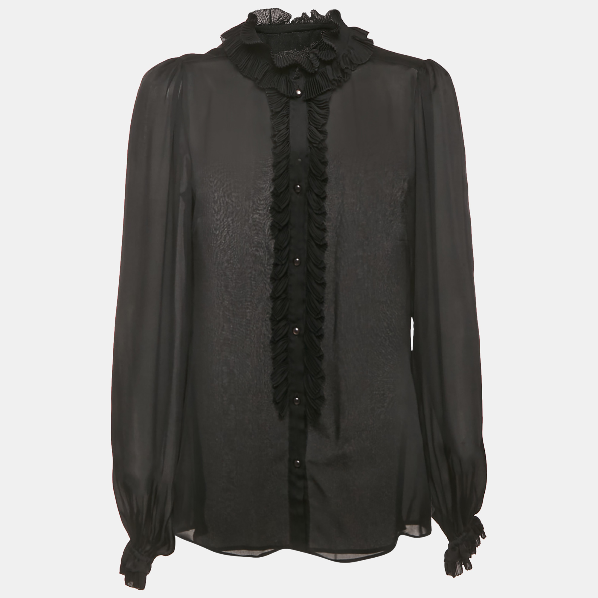 dolce & gabbana black silk frill detail sheer blouse m
