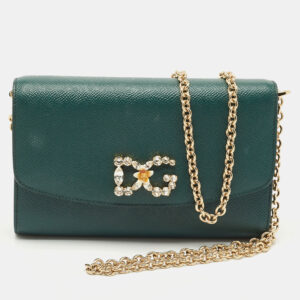 luxury-women-dolcegabbana-used-handbags-p1172167-008.jpg dolce & gabbana dark green leather dg logo crystals wallet on chain