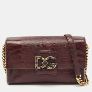luxury-women-dolcegabbana-used-handbags-p1182308-011.jpg dolce & gabbana burgundy lizard embossed leather dg millennials shoulder bag