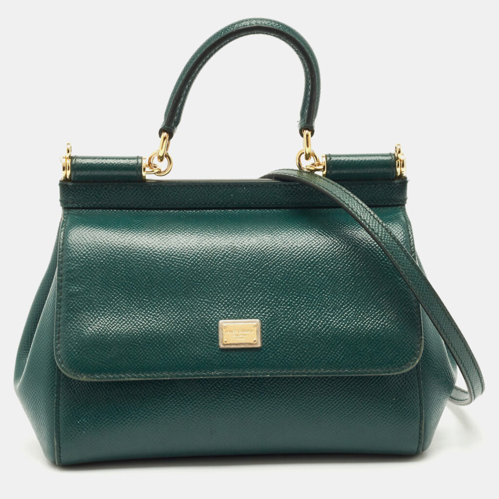 luxury-women-dolcegabbana-used-handbags-p1183598-001-1.jpg Dolce & Gabbana Green Leather Small Miss Sicily Top Handle Bag