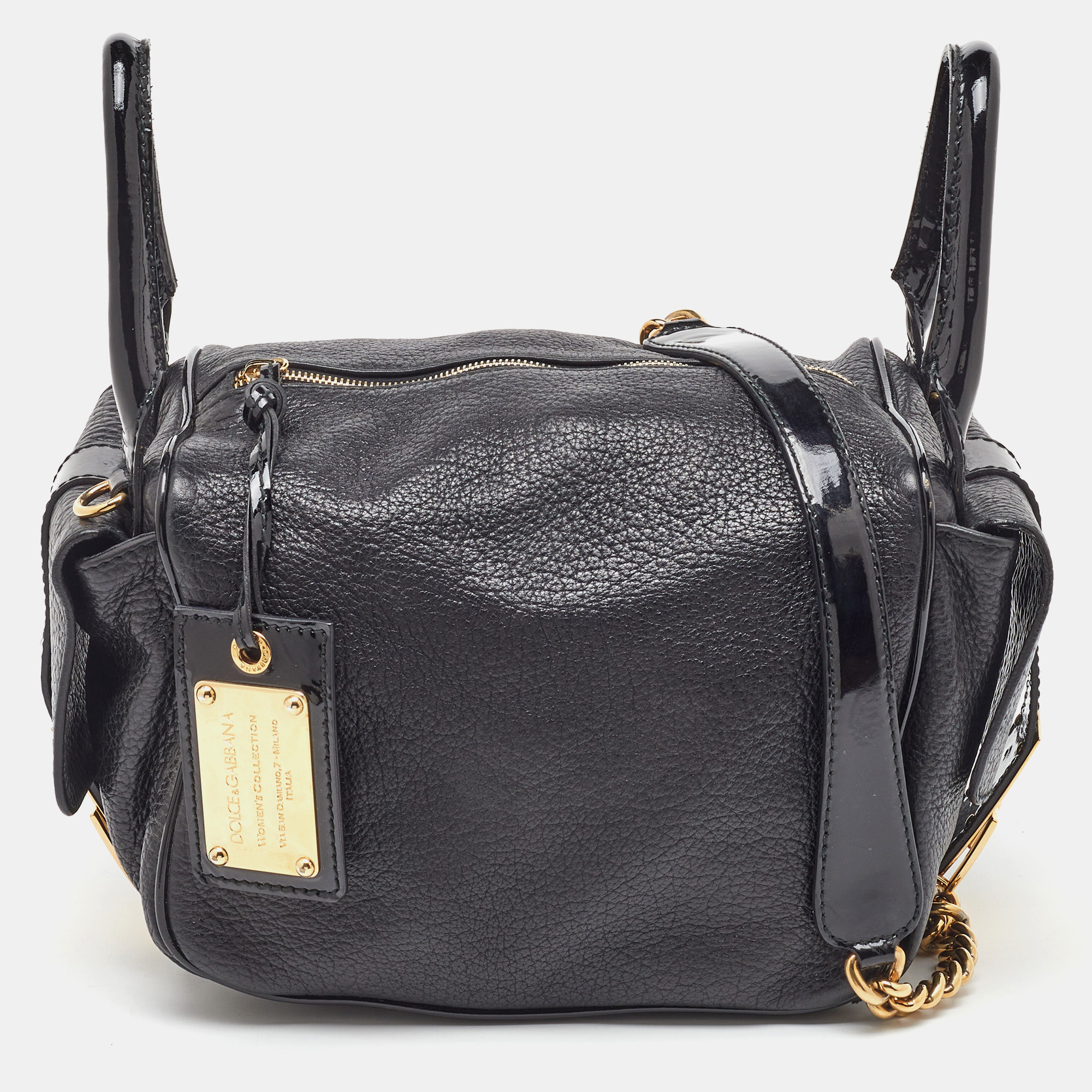 dolce & gabbana black buckle strap leather satchel