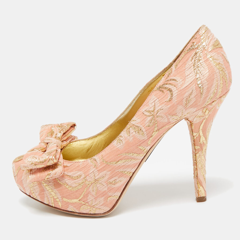 luxury-women-dolcegabbana-used-shoes-p1106598-001.jpg Dolce & Gabbana Pink Brocade Fabric Pointed Toe Pumps Size 39