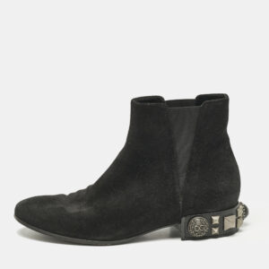 dolce & gabbana black suede studded heel ankle length boots size 37