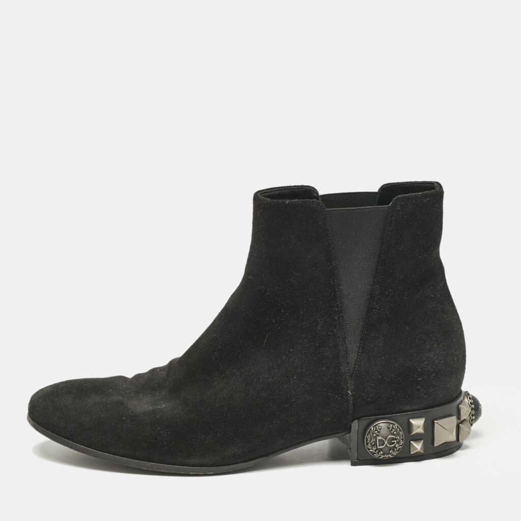 luxury-women-dolcegabbana-used-shoes-p1108289-003.jpg Dolce & Gabbana Black Suede Studded Heel Ankle Length Boots Size 37