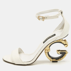 dolce & gabbana white leather keira baroque dg heel ankle strap sandals size 35