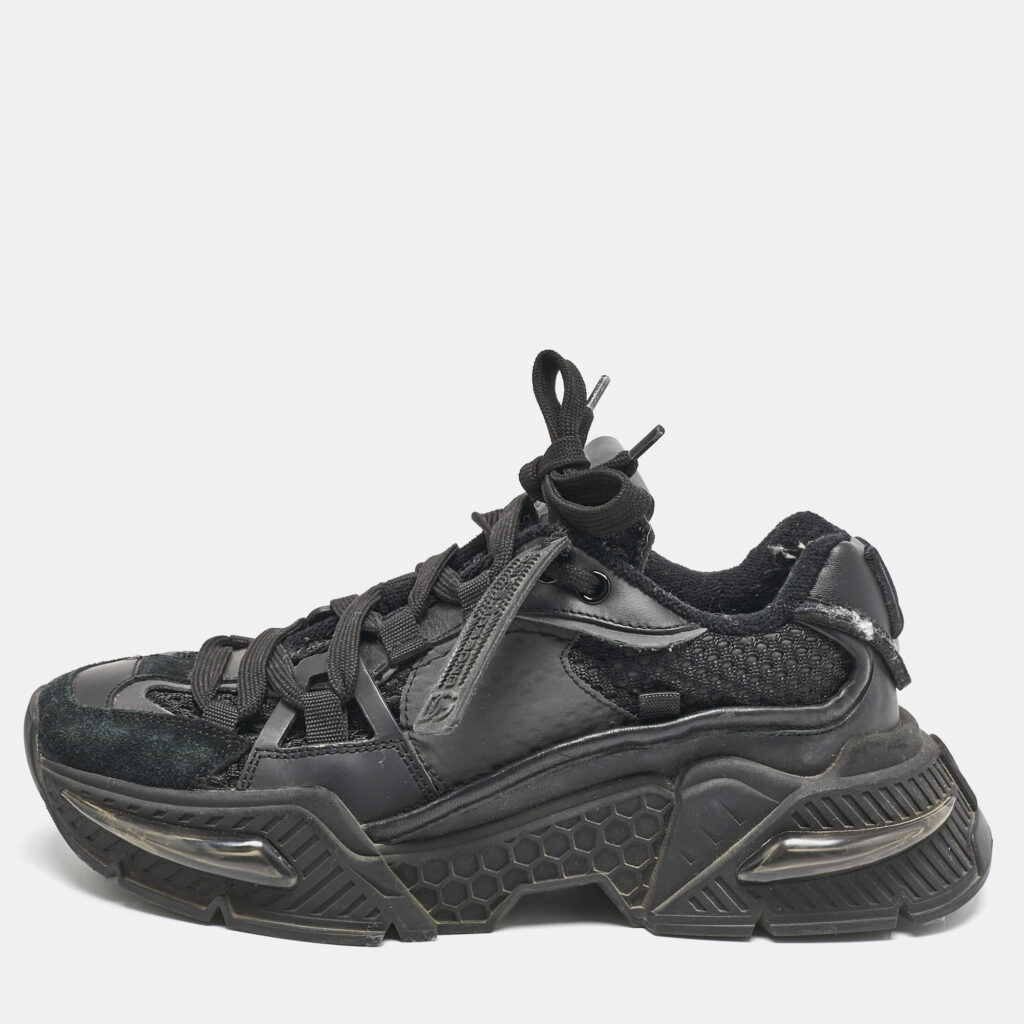 luxury-women-dolcegabbana-used-shoes-p1131631-004.jpg Dolce & Gabbana Black Leather and Fabric Daymaster Sneakers Size 37.5