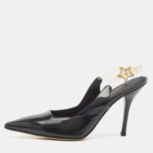 dolce & gabbana black leather and pvc slingback pumps size 37.5