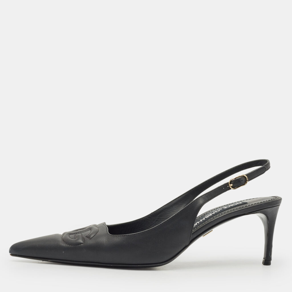 luxury-women-dolcegabbana-used-shoes-p1180454-009.jpg Dolce & Gabbana Black DG Logo Embossed Leather Pumps Size 39