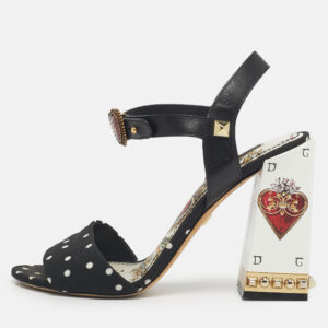 luxury-women-dolcegabbana-used-shoes-p1207554-001.jpg dolce & gabbana white/black leather heart buckle polka dot cady sandals size 39.5