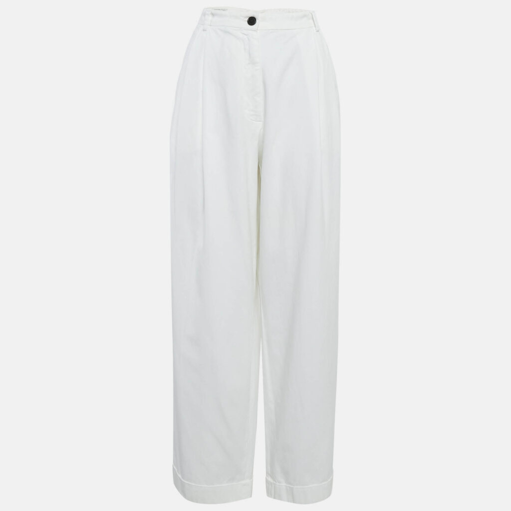 luxury-women-dries-van-noten-used-clothes-p1122331-001.jpg Dries van Noten White Cotton Drill Tapered Jeans L Waist 32"